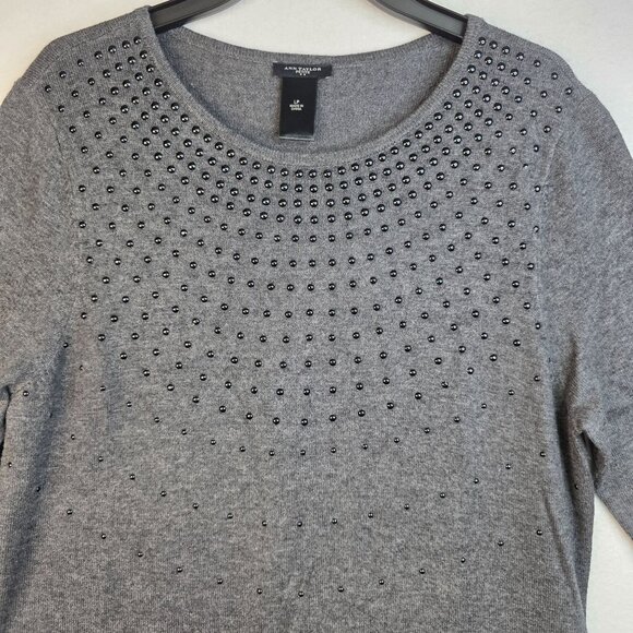 Ann Taylor Petite Large Gray Embellished Sweater Dress Long Sleeve Holiday Party - Picture 2 of 8